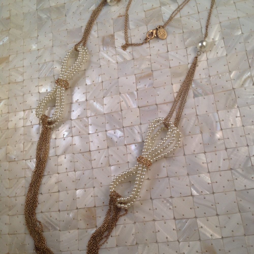 Gold and Pearl Bow tie necklace